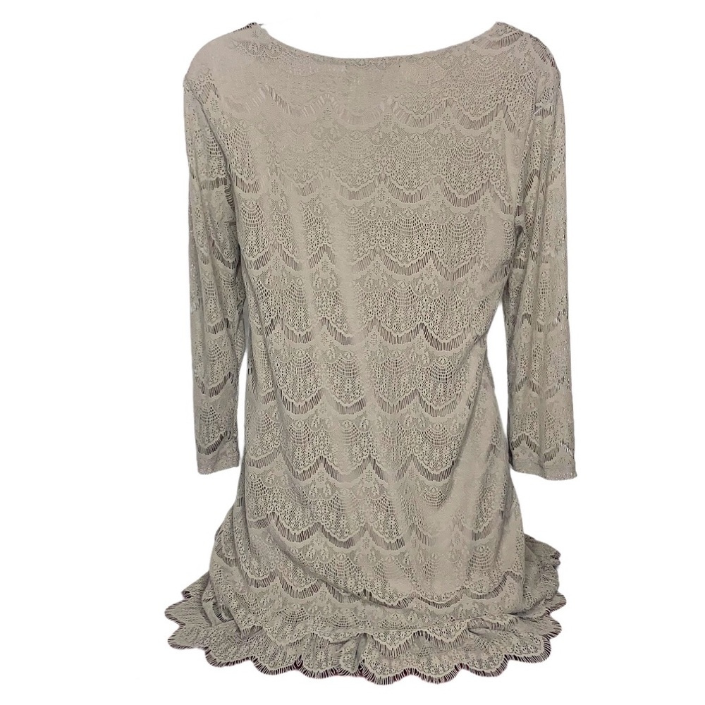 Style & Co Lace Overlay Ruffle Hem Long Sleeve Mini Dress Tan S Cocktail Party - Picture 6 of 15